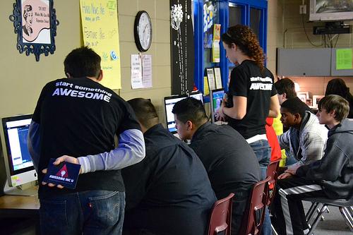 The Awesome Inc team working with students at Eastside Technical Center.